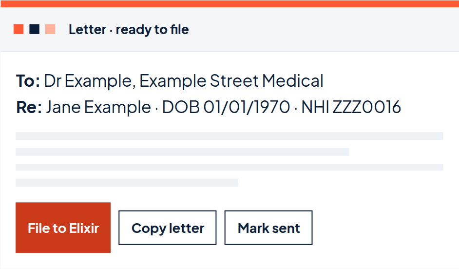 Illustration of a letter ready to file, for fictional patient Jane Example