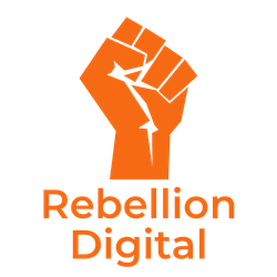 Rebellion Digital logo: an orange raised fist