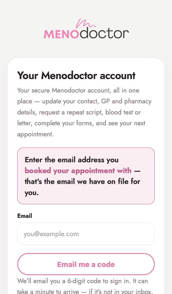The patient hub sign-in on a phone